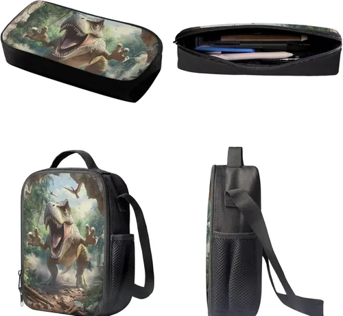 Vista 16 de HUGS IDEA Juego de 3 bolsas escolares con aislamiento térmico para el almuerzo, estuche para lápices