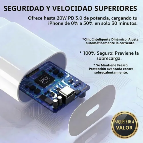 Vista 2 de [Paquete de 4] Bloque de cargador USB-C de 20 W, adaptador de corriente de pared rápida (blanco) Compatible con iPhone 17/16/15/14/13 Series