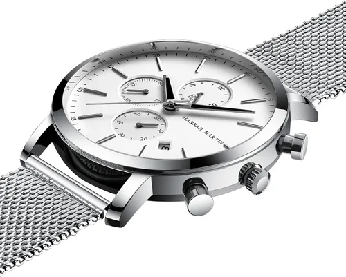 Vista 2 de Relojes para hombre diseño simple cronógrafo multifunción correa de malla de acero inoxidable impermeable vestido de cuarzo con fecha relojes