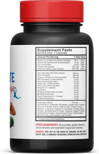 Vista 5 de Suplemento Saw Palmetto – Pastillas de apoyo de próstata – Ingredientes naturales, palma enana americana, hoja de ortiga picante, hongo Maitake