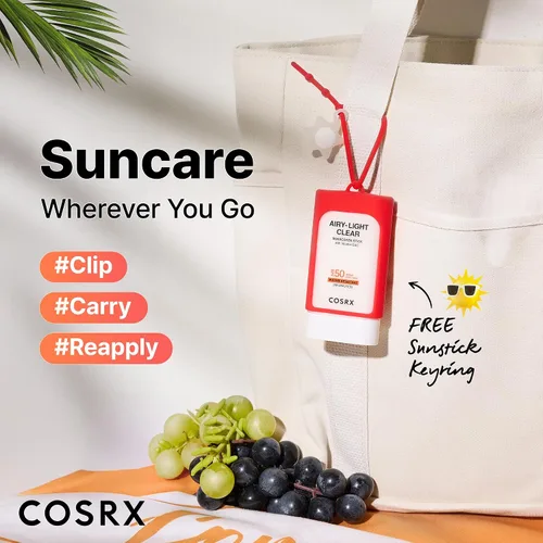 Vista 6 de COSRX Protector solar con vitamina E y luz aireada con llavero gratis, exclusivo de Amazon, protector solar coreano para piel grasa, artículos