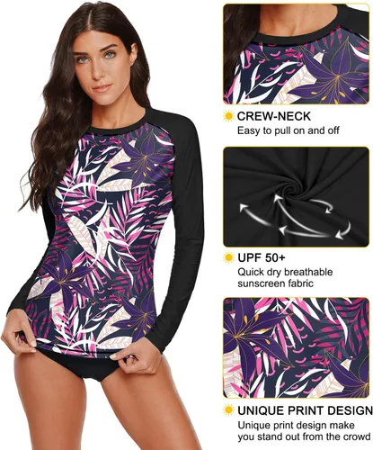 Vista 2 de BesserBay Camiseta de natación de manga larga con protección solar UV para mujer