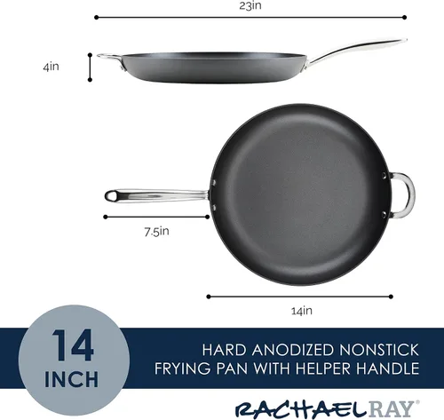 Vista 2 de Rachael Ray 80089 - Sartén antiadherente profesional con mango auxiliar y anodizado duro, 14 pulgadas - Gris
