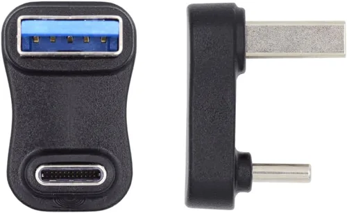 Vista 2 de xiwai USB3.0 tipo A macho a USB 3.1 tipo C macho hacia arriba opuesto en forma de U en ángulo trasero 90 grados adaptador de carga de datos 10Gbps
