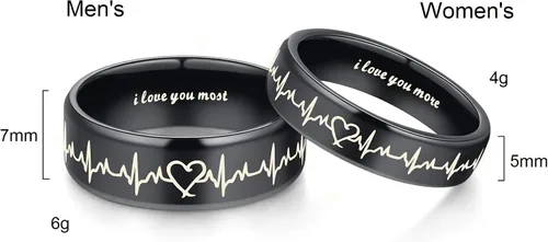 Vista 4 de Global Jewelry Anillos de latido de corazón para parejas I Love You More I Love You Most a juego de anillos de promesa para él y ella con caja