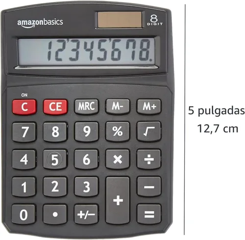 Vista 5 de Amazon Basics Calculadora de escritorio LCD de 8 dígitos, portátil y fácil de usar, color negro, paquete de 1