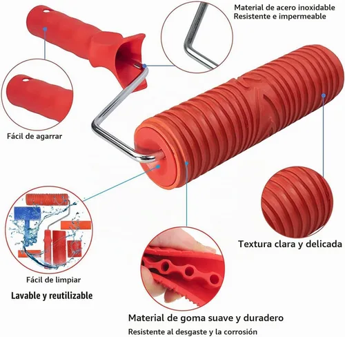 Vista 3 de Juego de herramientas de granulado de madera, 6 piezas de 7 pulgadas, herramienta de pintura de rodillo de grano de madera falsa con mango