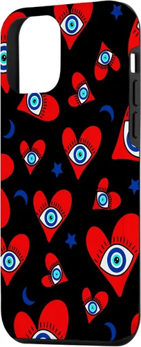 Vista 2 de Funda para iPhone 12 mini con diseño de mal de ojo, diseño de corazones de mal de ojo azul