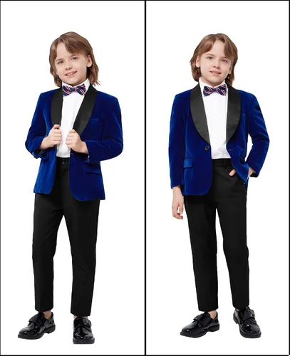 Vista 7 de MAGE MALE Traje de terciopelo de 3 piezas para niños, conjunto de chaqueta de varios colores para boda, graduación, fiesta, esmoquin con tirantes