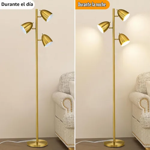 Vista 6 de Lámpara de pie de árbol con 3 bombillas, lámparas de pie altas con cabezales metálicos ajustables de 65" Lámparas de pie de lectura con base E26
