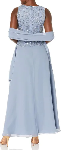 Vista 6 de J Kara Vestido largo sin mangas con cuentas y bufanda para mujer, talla grande