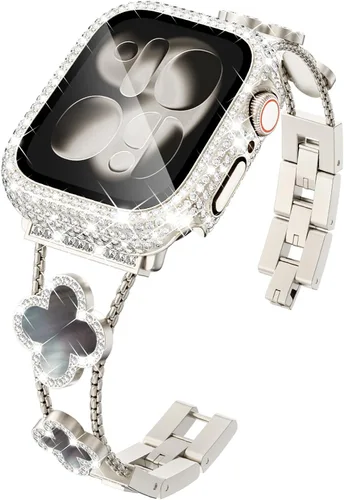 Vista 19 de KADES Bling Four-Leaf Clover Band for Apple Watch Bands Women's Wear Starlight/Iridescent
