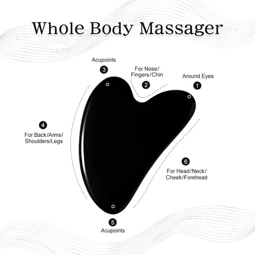 Vista 2 de rosenice Gua Sha - Herramientas faciales de guasha negra, piedra de jade Gua Sha para el cuidado de la piel facial, tensiones corporales faciales