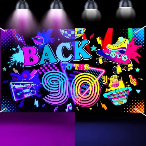 Vista 8 de Breling Cartel de fondo de Back to the 80's Retro Neon 80s que brilla en la oscuridad, decoraciones de fiesta colgantes de hip hop, decoración
