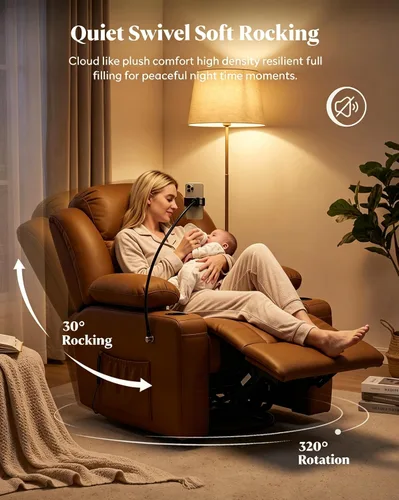 Vista 6 de Silla reclinable giratoria eléctrica con reposabrazos ajustables Marrón