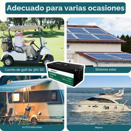Vista 6 de OGRPHY Batería de litio de 36 V con cargador y monitor LCD, batería de litio para carrito de golf de 36 V 100 AH con BMS de 200 A, salida de 7.68