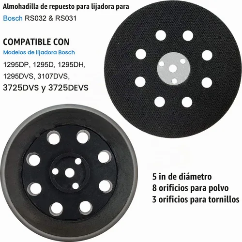 Vista 2 de Almohadilla de repuesto de gancho y bucle de 5 pulgadas para Bosch RS032 y RS031 - Funciona con los modelos Bosch Sander 1295DP, 1295D, 1295DH