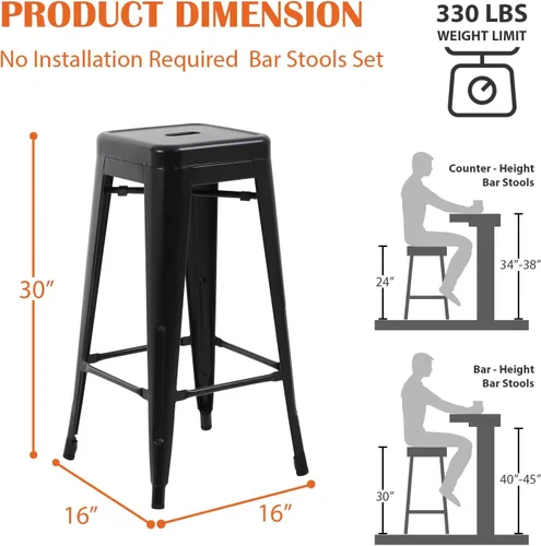 Vista 2 de Taburetes de bar de metal para isla de cocina, taburete de bar de 30 pulgadas de 4, taburetes de bar apilables para interiores y exteriores, silla