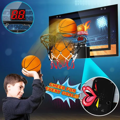 Vista 2 de Indoor Basketball Hoop Boys Gifts for Teens Door Room Basketball Hoop Mini Hoop with Scoreboard, 3 Balls and Batteries Basketball Toys for 8 9 10 11