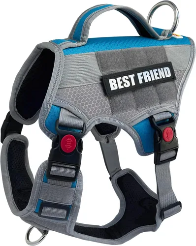 Vista 7 de Albcorp - Chaleco arnés táctico para perro – chaleco para perro de servicio sin acción tirante – con gancho extraíble reflectante y parches