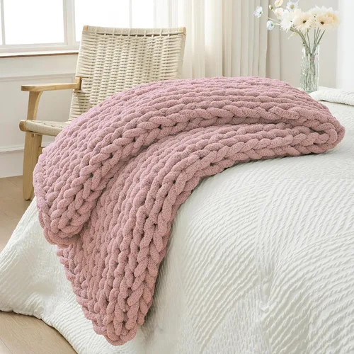 Vista 70 de Bigacogo - Cobija de punto grueso de 40 x 40 pulgadas, de felpilla, 100% tejida a mano, cobija pequeña de punto trenzado suave y grueso, con nudo