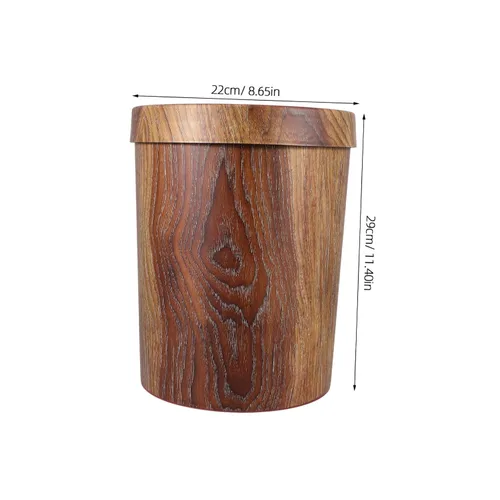 Vista 2 de STOBOK 1 bote de basura, cesta de basura para baño, papelera de madera con patrón de madera, contenedor de basura retro, contenedor de basura