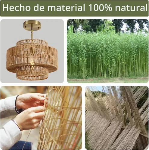 Vista 2 de 12.4” Candelabro de ratán boho, 1 luz, lámpara colgante tejida a mano, lámpara colgante rústica de estilo granja para isla de cocina, recámara