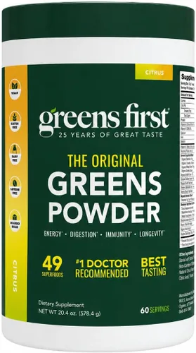 Vista 14 de Greens First Original Greens en polvo, menta, 30 porciones 49 superalimentos, frutas y verduras orgánicas, prebióticos, probióticos y enzimas