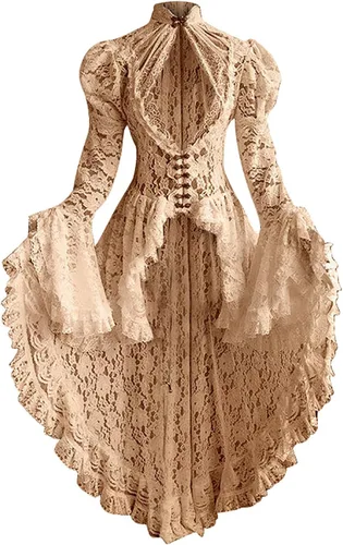 Vista 2 de Vestidos góticos de Halloween para mujer, vestidos de corsé de Halloween, corsé steampunk, chaqueta de corsé victoriano, pirata renacentista, abrigo
