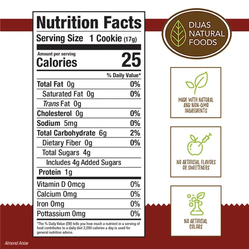 Vista 2 de DIJAS Natural Food s, Galleta de biscotti sin grasa, ingredientes naturales sin conservantes, delicioso aperitivo bajo en calorías (5 onzas)