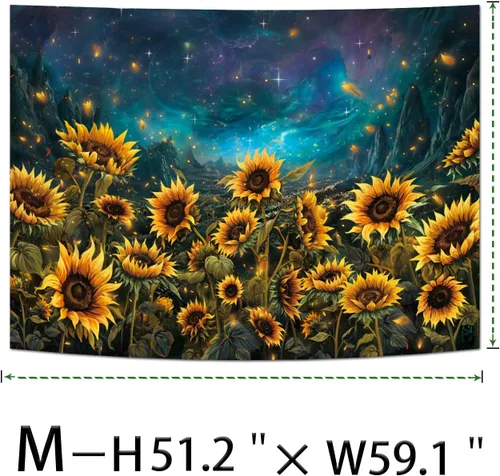 Vista 5 de Heynvioo Tapiz de girasol, galaxia, espacio, otoño, amarillo, floral, plantas, tapices, cielo estrellado, montaña, naturaleza, tapices para colgar