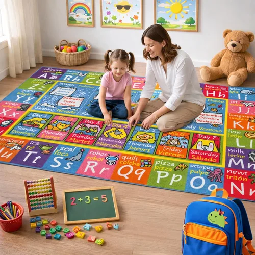 Vista 13 de KC Cubs Alfombra de 3x5 pies con Alfabeto ABC, Estaciones, Meses y Días – Tapete de Juego Educativo para Niños, Niños Pequeños, Cuarto del Bebé