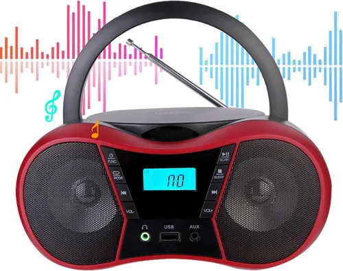 Vista 3 de Boombox Reproductor de CD Portátil, Reproductores de CD Portátiles para el Hogar, Reproductor de CD de Radio Estéreo con AUX/USB/FM/Bluetooth