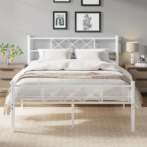 Vista 10 de VECELO Base de cama de tamaño individual con cabecero, base de cama resistente con listones de metal fuertes, no necesita somier y fácil montaje