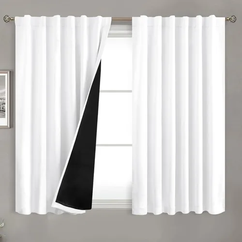 Vista 78 de BGment Cortinas 100% opacas beige de 63 pulgadas de largo con forro aislante térmico, bolsillo para varilla y lengüeta trasera de doble capa