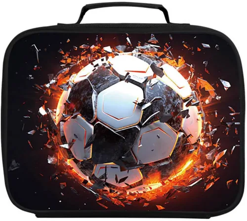Vista 8 de Lonchera de fútbol americano para niños y niñas, bolsa de almuerzo escolar para niños, capa aislada, poliéster, a prueba de fugas, para niños a