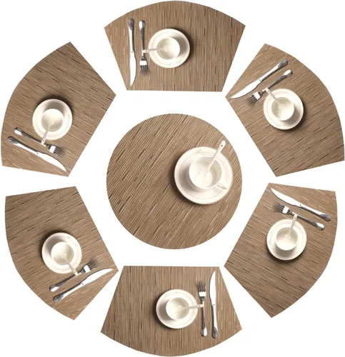 Vista 18 de SHACOS Juego de 5 manteles individuales pequeños en forma de cuña con centro de mesa, resistentes al calor, lavables (5, beige)