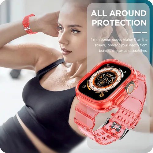 Vista 259 de DABAOZA - Correa transparente compatible con Apple Watch con estuche protector, correa deportiva de TPU con brillo para mujeres y hombres