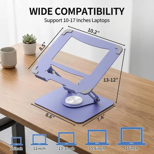Vista 5 de Livilord ALASHI - Soporte para computadora portátil para escritorio con base giratoria de 360°, soportes ajustables para laptop multiángulo