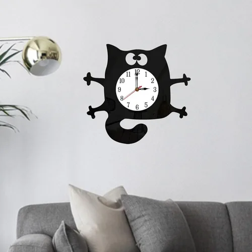 Vista 5 de Reloj de pared con forma de gato sin tictac, funciona con pilas, para decoración de dormitorio y cocina