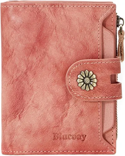 Vista 16 de Billetera para mujeres, billetera de cuero plegable de dos pliegues para mujeres con bloqueo RFID, compacta, tarjetero pequeño con ventana