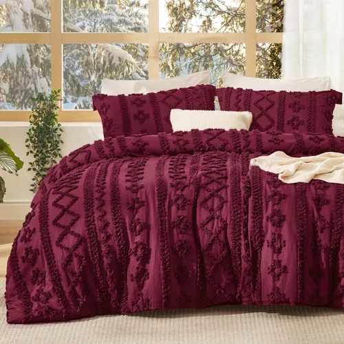 Vista 20 de Bedsure Juego de edredón bohemio copetudo, tamaño individual, juego de cama bohemio azul pizarra, GentleSoft™ 2 piezas de ropa de cama bordada