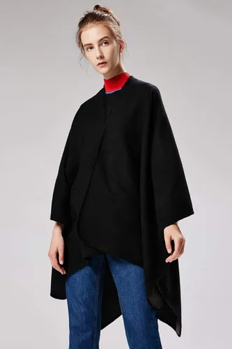 Vista 3 de Chal de punto para mujer, a cuadros, con parte delantera abierta, tipo poncho, tipo capa envolvente