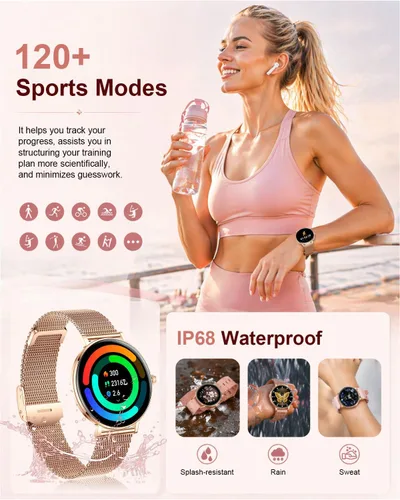Vista 5 de Smart Watches for Women,1.32'' AMOLED Ultra-Thin Smart Watch with Bluetooth Make/Answer Call,Heart Rate/SpO2/Sleep Tracker,120+ Sport Modes IP68