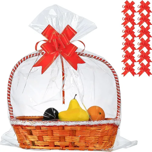 Vista 11 de 30 paquetes de bolsas de celofán de 32 x 40 pulgadas para cesta, bolsas de celofán transparentes extragrandes gigantes, bolsas de celofán