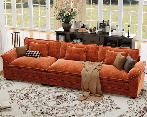 Vista 118 de Sofá modular de gran tamaño de 154 pulgadas, cómodo sofá en forma de U con 3 otomanas móviles, sofá moderno de felpilla de 7 plazas para sala