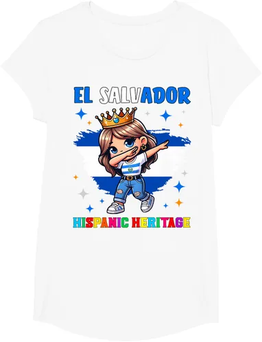 Vista 19 de Camiseta infantil El Salvador Dabbing Girl Hispanic Heritage Celebration, Negro