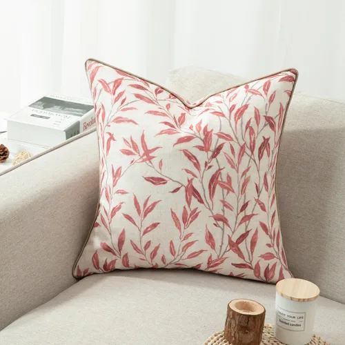 Vista 9 de VOGOL - Funda de almohada texturizada de lino, 18 x 18 pulgadas, estilo granja, para sofá, cama y habitación, con diseño de pájaros y hojas beige