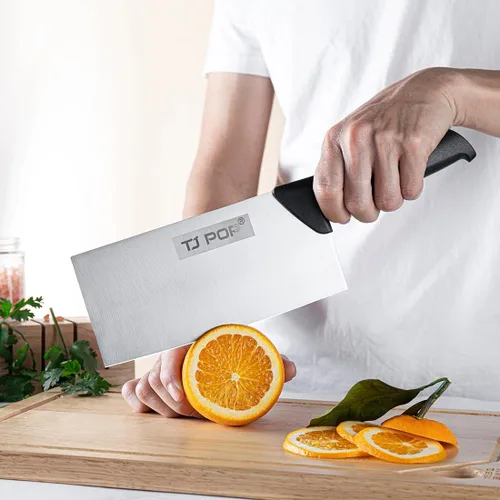 Vista 6 de TJ POP Cuchillo chino de carnicero de 7.5 pulgadas, cuchillo de cocina, cuchillo de carnicero de acero inoxidable 420HC, espesor de hoja de 2.5 mm