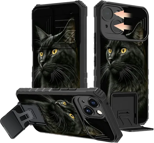 Vista 17 de Rossy Funda para iPhone 14 2022, para iPhone 14 con funda deslizante para cámara deslizante, soporte integrado, doble capa híbrida, a prueba de 1-37